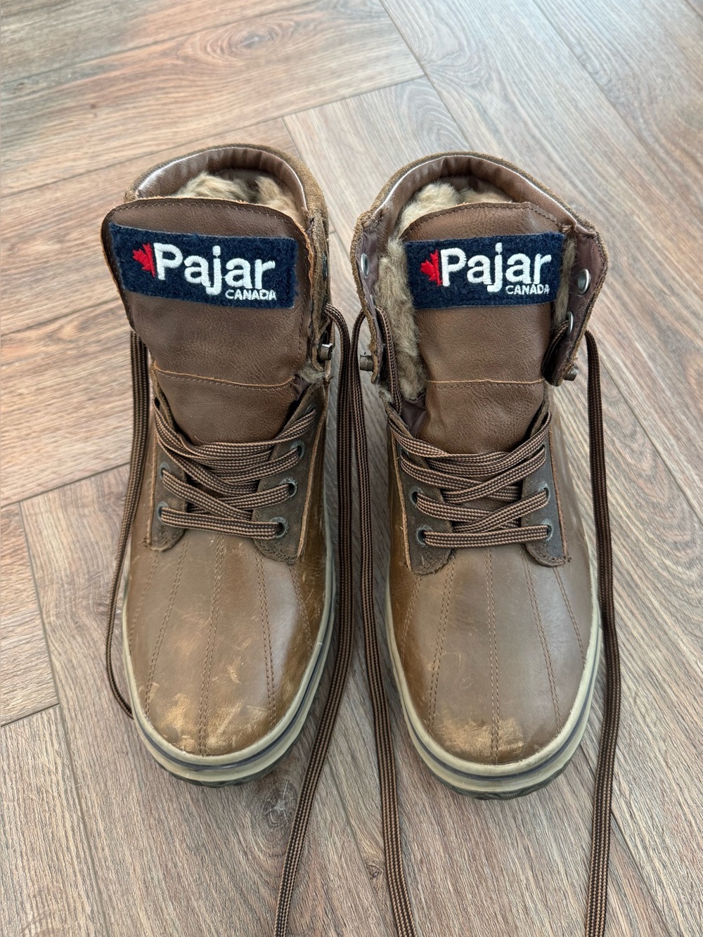 Pajar Brown Leather Lace-Up Men's Fur-Trim Boots - 10